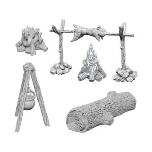 Deep Cuts Unpainted Miniatures: Camp Fire & Sitting Log